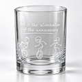 Engraved whiskey glass featuring bicycle, EUC and Onewheel riders